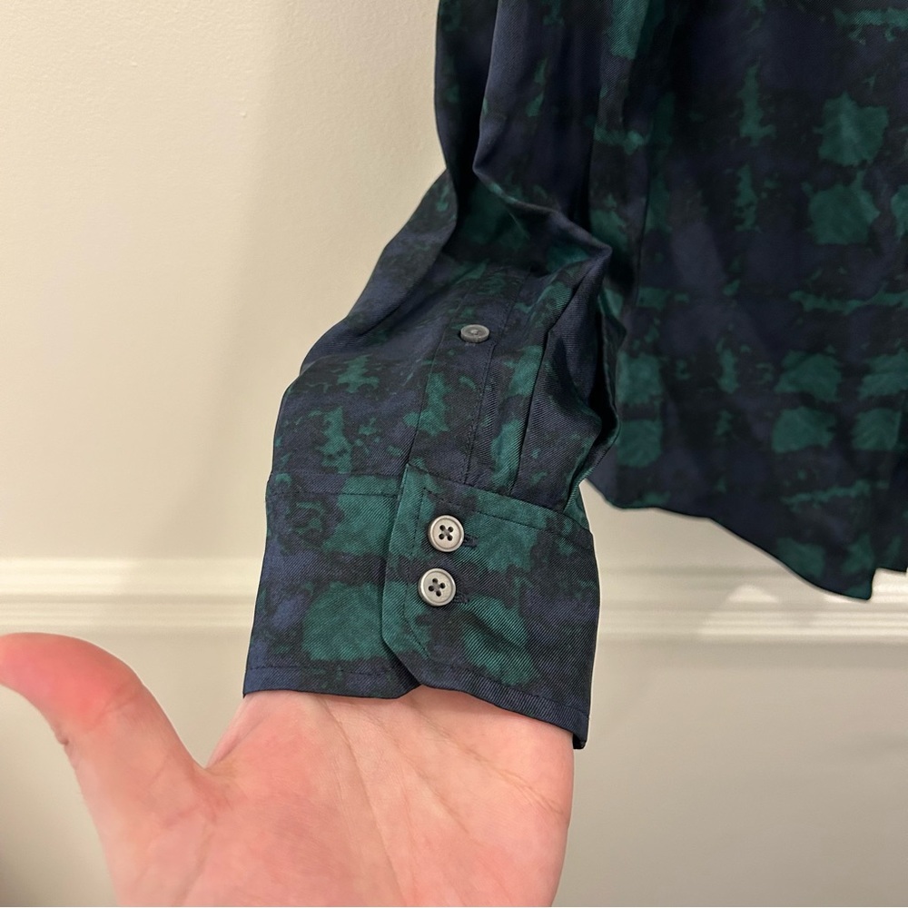 J. Crew Collection Silk Twill Ruffle Collar Shirt small plaid blue green - Picture 6 of 11